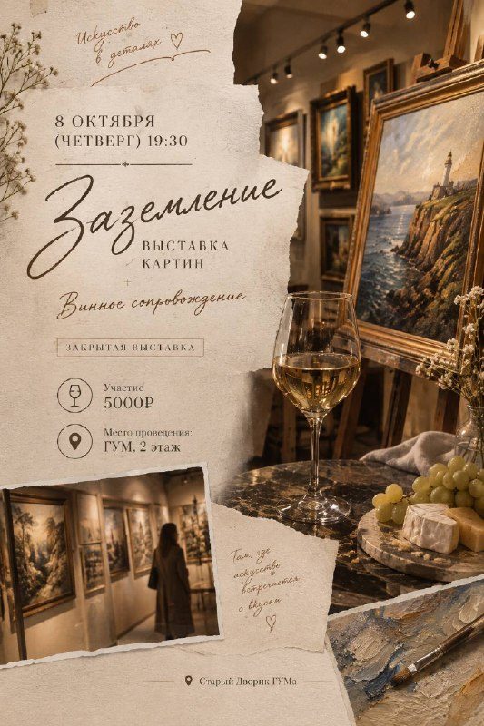 Афиша: Вкусная экскурсия по экспозиции «Заземление» с винным сопровождением