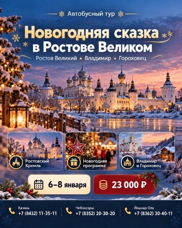 Афиша: Новый тур на новогодние каникулы — Ростов Великий, Владимир и Гороховец