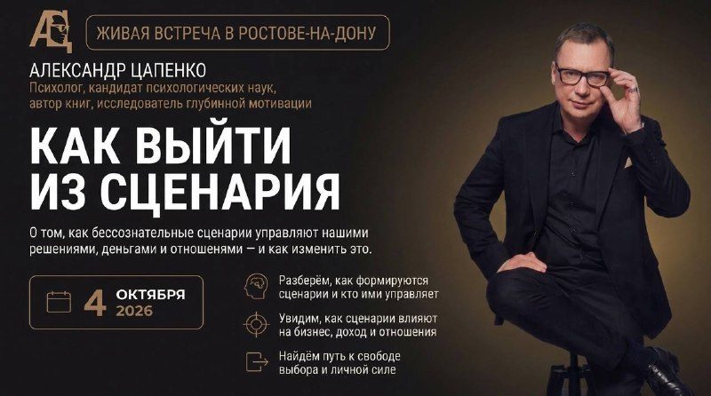 Афиша: Лекция-дискуссия Александра Цапенко «Как выйти из сценария: проявления архетипических факторов Сонди через наши решения»